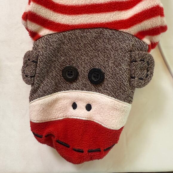 Nick & Nora Sock Monkey Adult Footie One-Piece Pajama Red White Stripe Size S - Picture 12 of 12